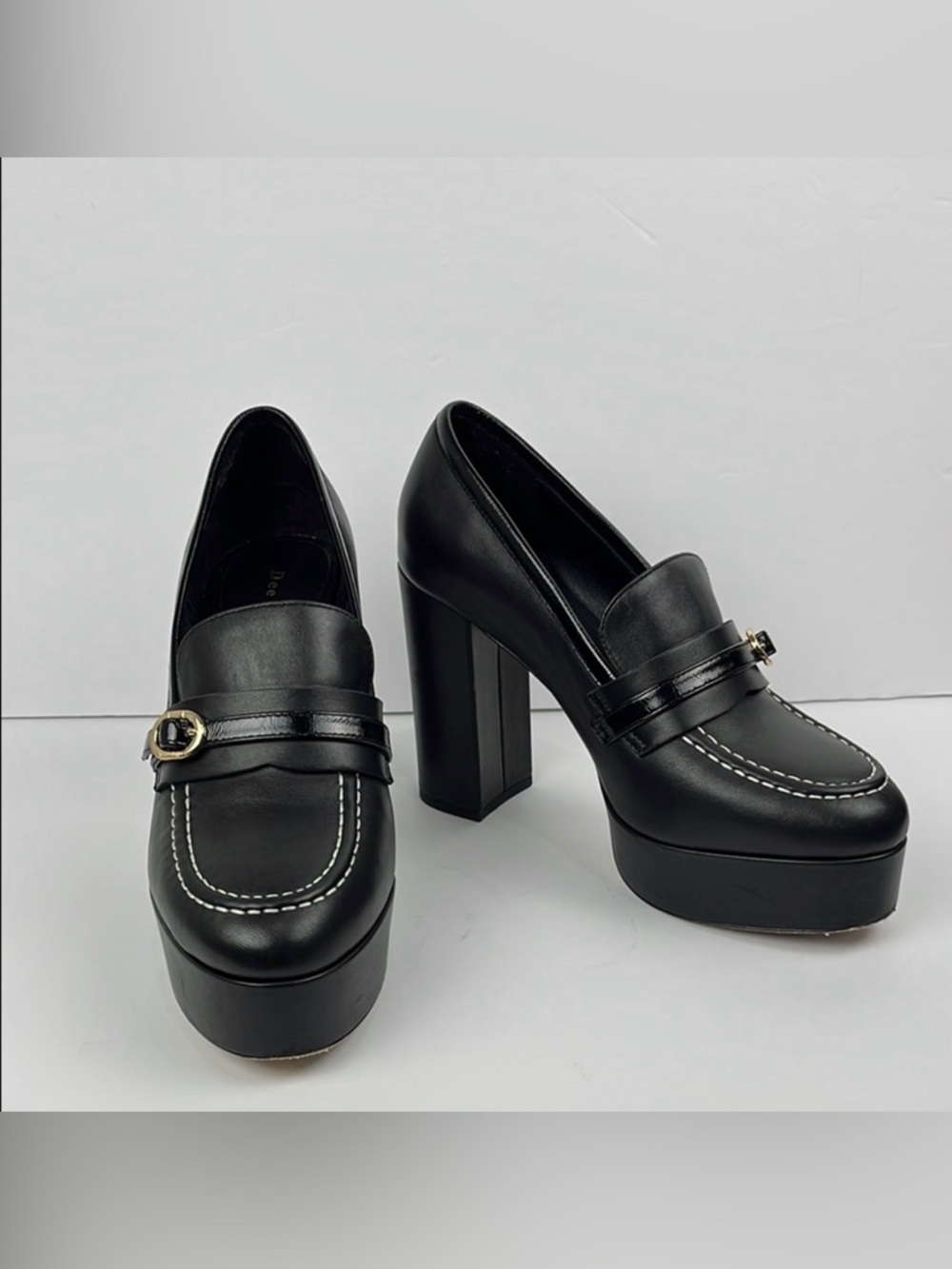 Dee Ocleppo Lola Leather Platform Loafers Heeled Pumps 8 Preppy Y2K 90s Grunge